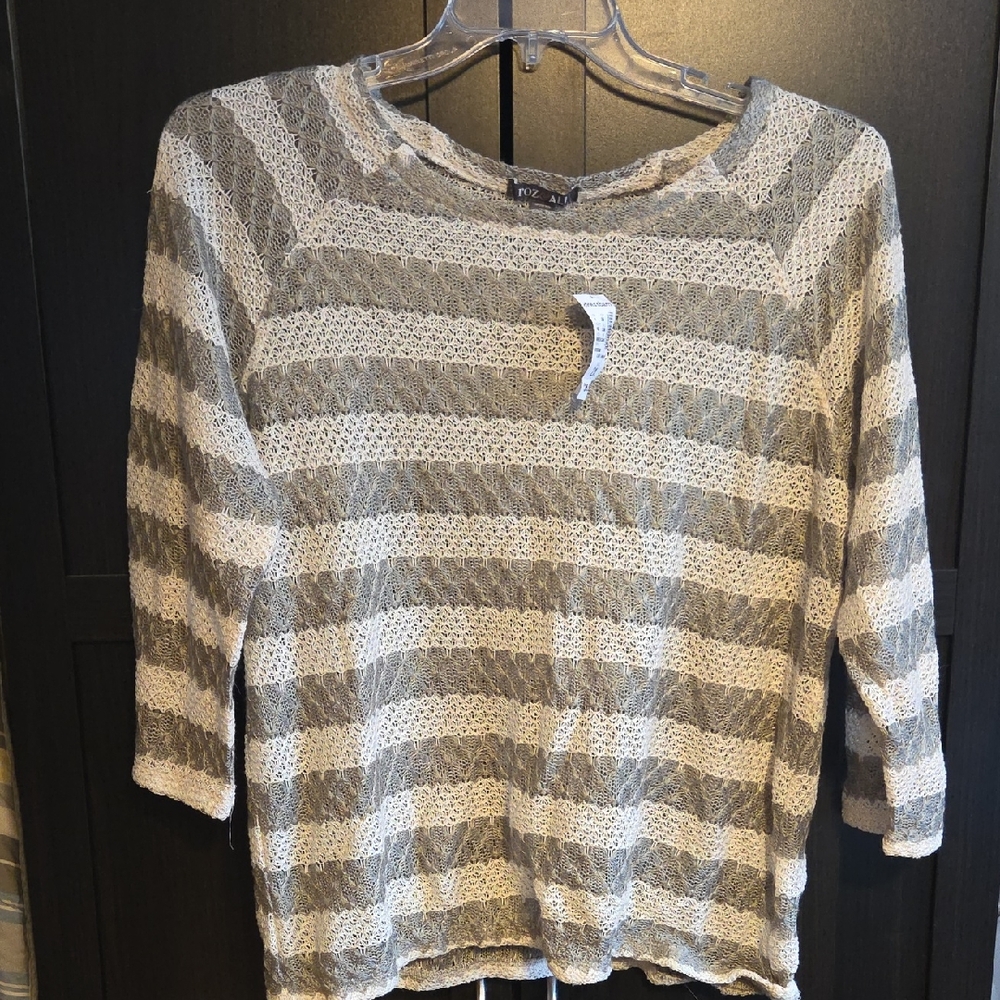 Roz & Ali Gray and Cream Striped Sweater